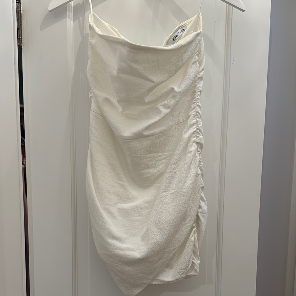 Zara White Ruched Bodycon Dress for Weddings